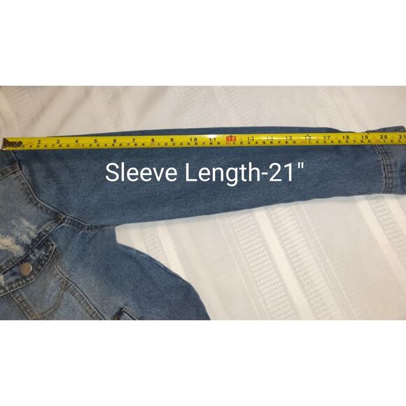 Rsq Denim Jean Jacket Women's S Distressed Medium Wash Blue Rips Trucker Pockets - Picture 15 of 16